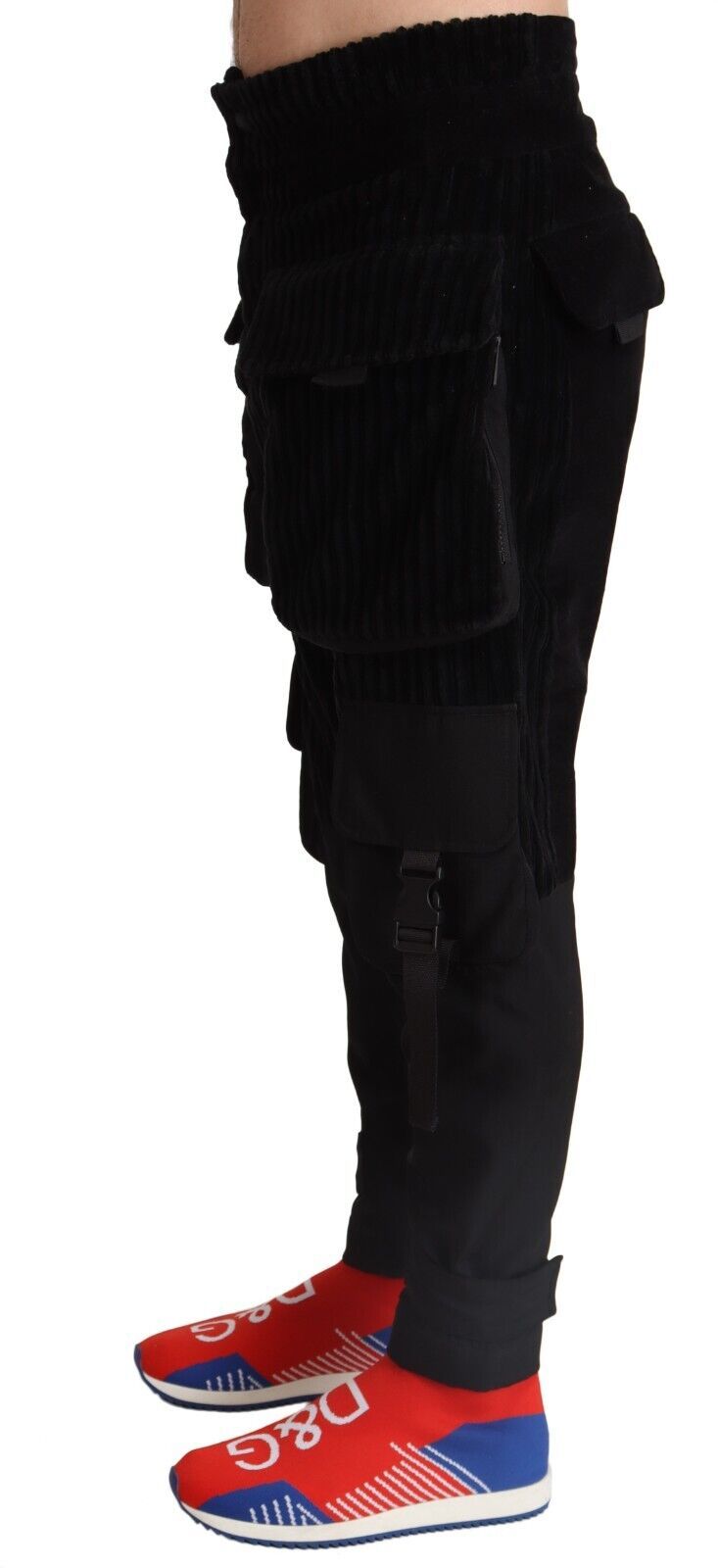 Elegante schwarze Cargo Cordhose