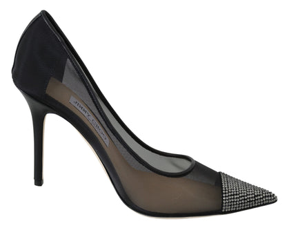 Elegante schwarze Mesh-Pumps mit Kristallen