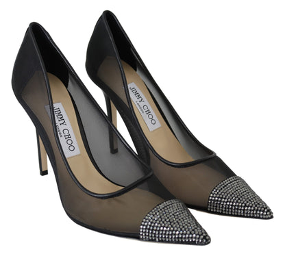 Elegante schwarze Mesh-Pumps mit Kristallen