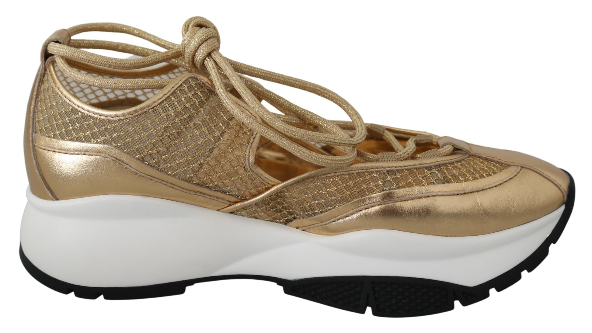 Goldene Glamour-Sneakers aus Mesh-Leder