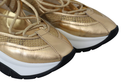 Goldene Glamour-Sneakers aus Mesh-Leder