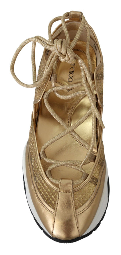 Goldene Glamour-Sneakers aus Mesh-Leder