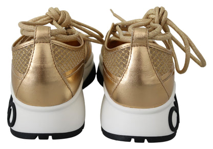 Goldene Glamour-Sneakers aus Mesh-Leder