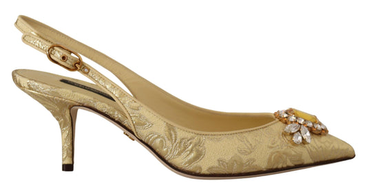 Schimmernde Slingback-Pumps mit goldenen Kristallen