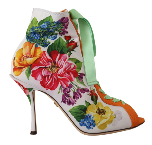 Jersey-Pumps mit Blumenmuster und offener Spitze