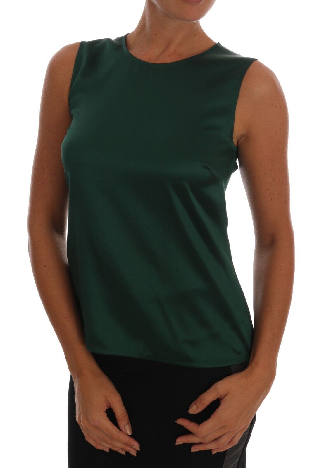 Sleeveless Silk Top in Dark Green