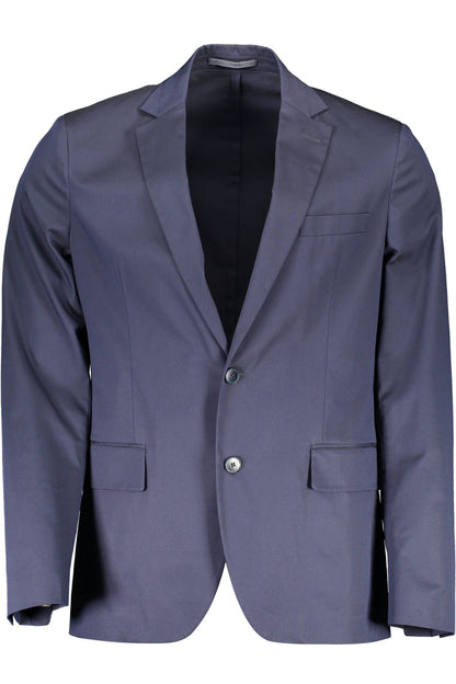 Blue Cotton Men Jacket