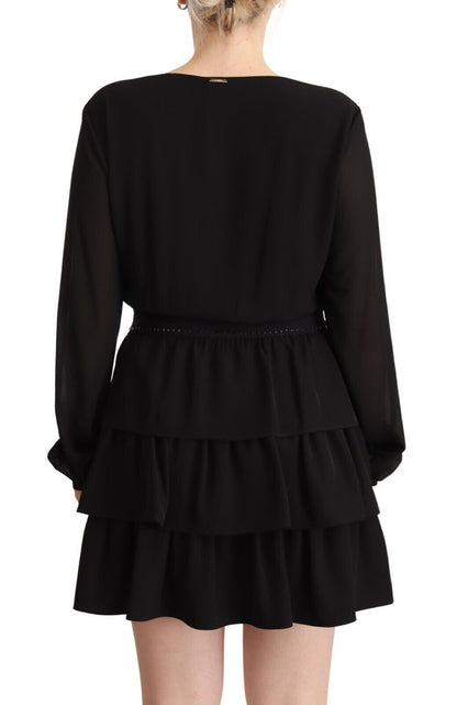 Elegant Black A-Line Mini Dress with Long Sleeves