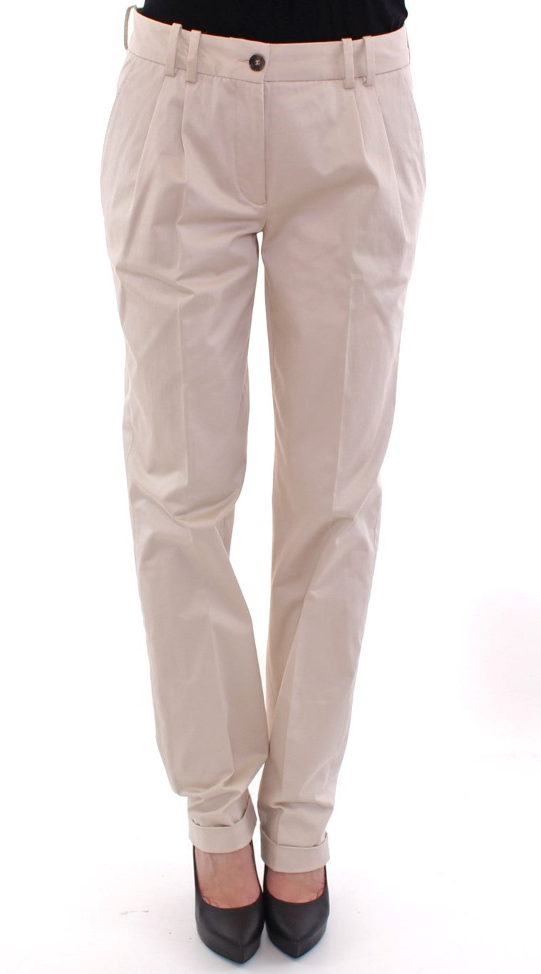 Elegant Beige Regular Fit Cotton Pants