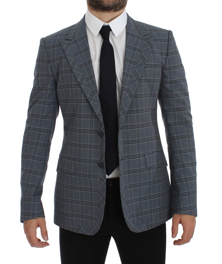 Elegant Blue Checkered Slim Fit Blazer