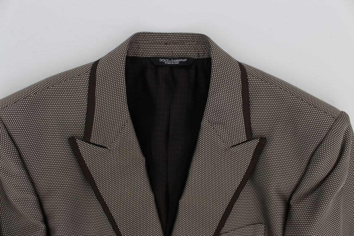 Eleganter schmaler Blazer aus brauner Seide mit zwei Knöpfen