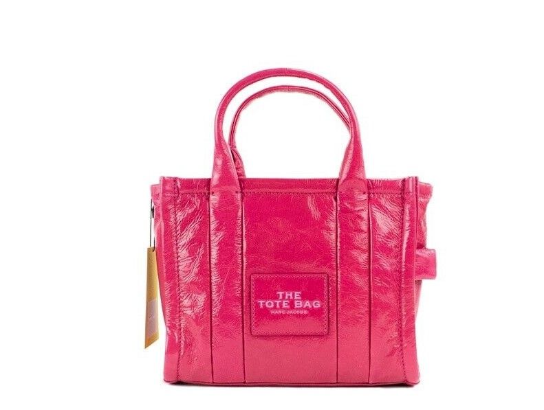 The Shiny Crinkle Mini Tote Magenta Leather Crossbody Handbag Purse