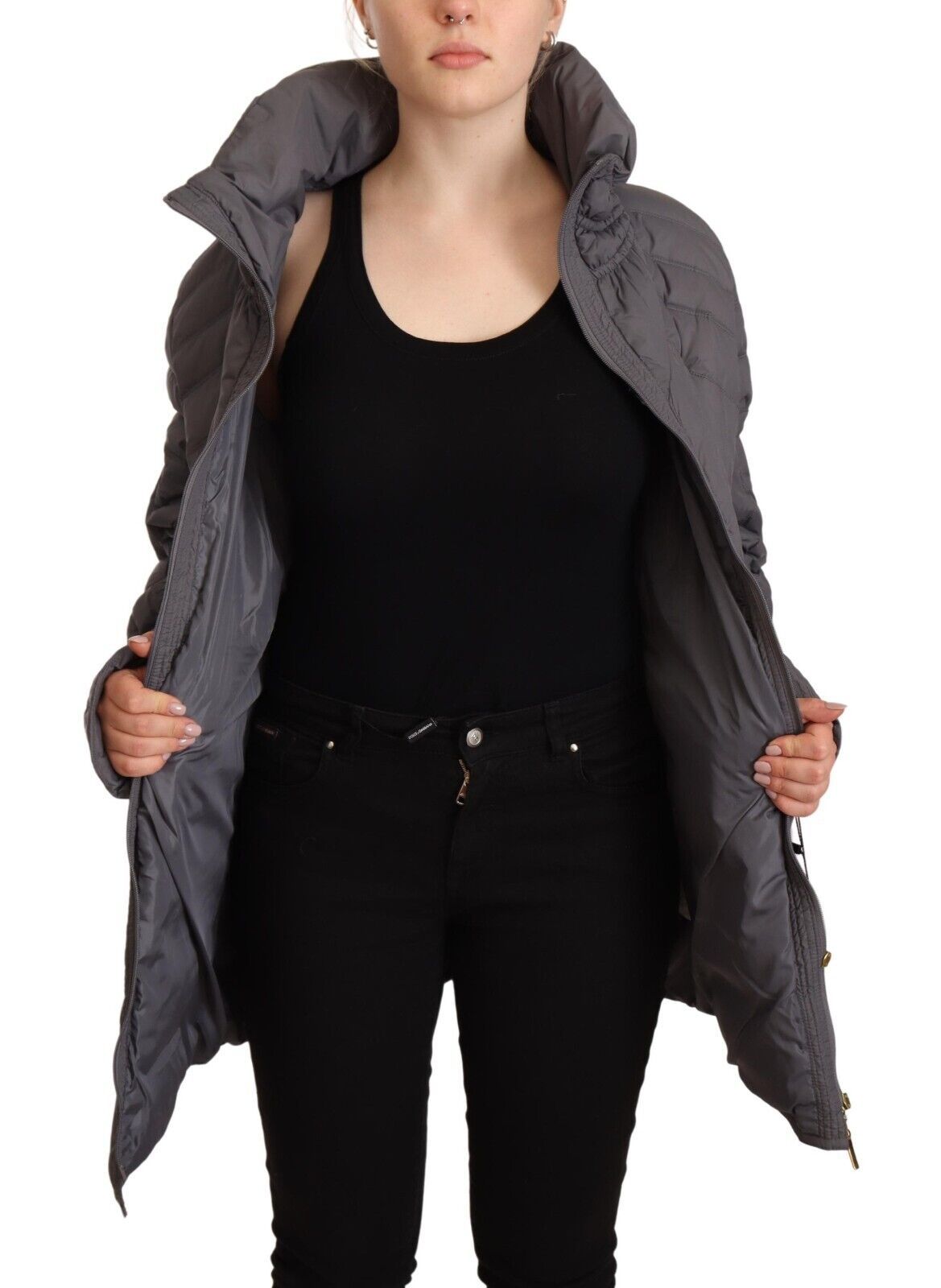 Edle Stepp-Longjacke mit Logo-Patch