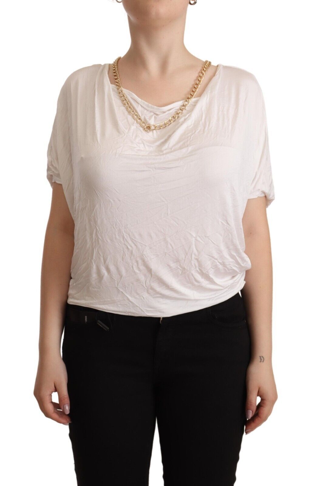 Elegant White Gold Chain T-Shirt Top