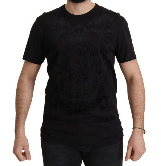 Elegant Black Baroque Crewneck Tee