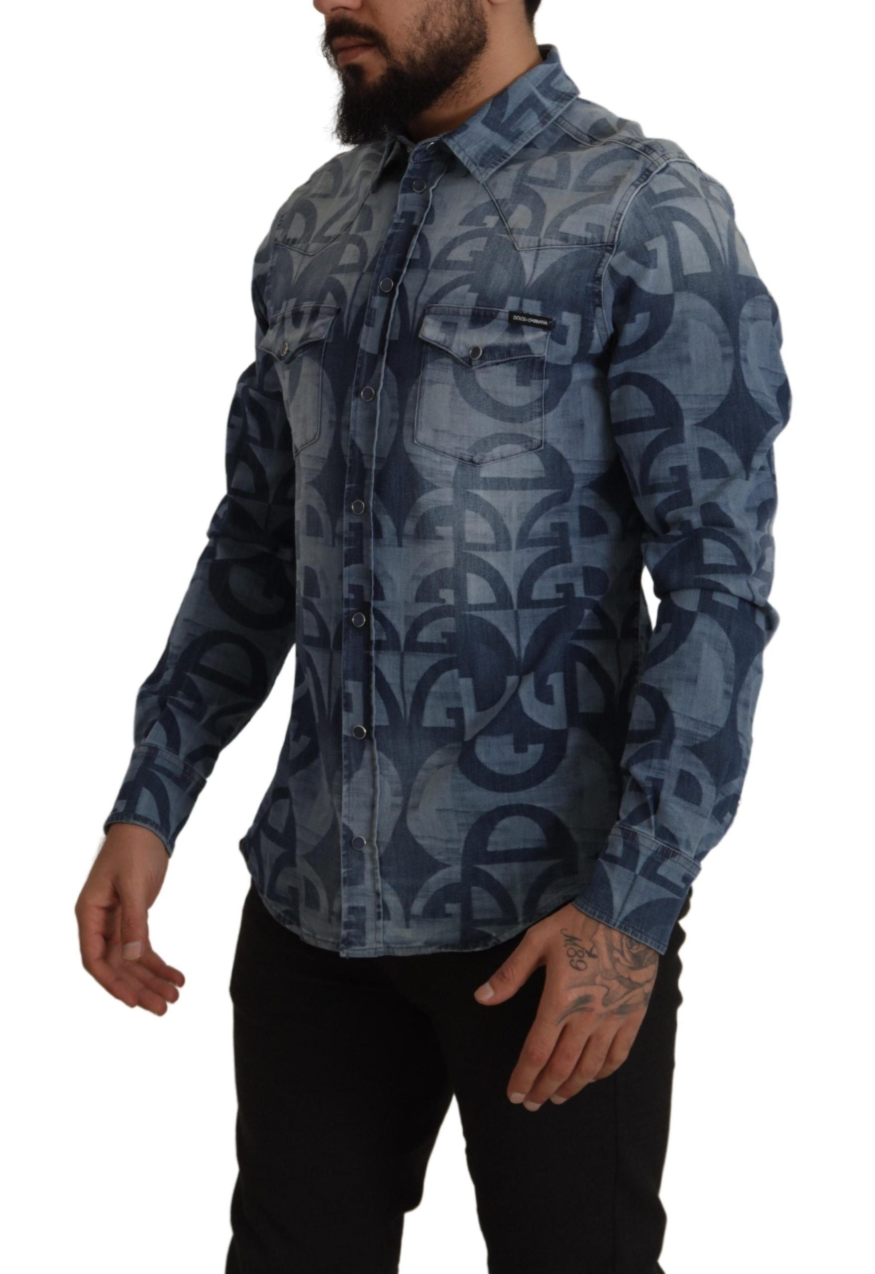 Elegantes Slim Fit Casual Blaues Herrenhemd