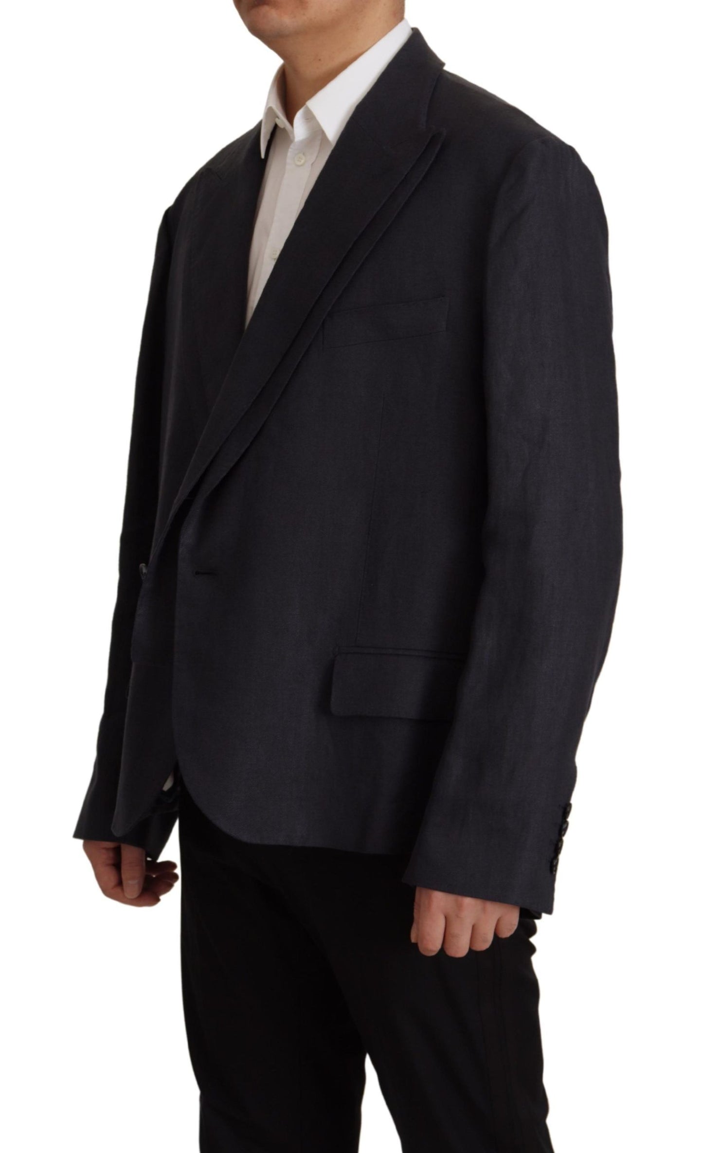 Sleek Double Breasted Navy Linen Blazer