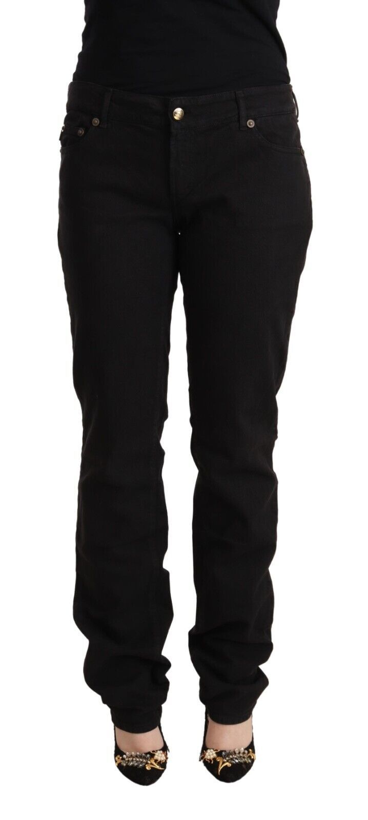 Schicke schwarze Slim Fit-Jeans mit mittelhohem Bund