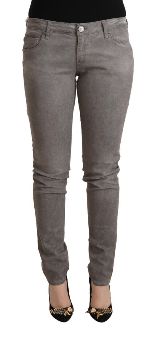 Schicke graue Skinny-Jeans aus Baumwolle mit niedriger Taille