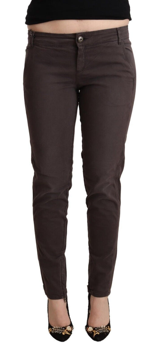 Schicke, braune Skinny-Hose mit niedriger Taille