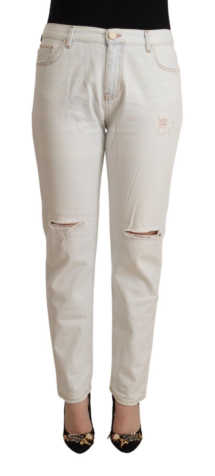 Weiße Skinny-Jeans mit mittelhohem Bund