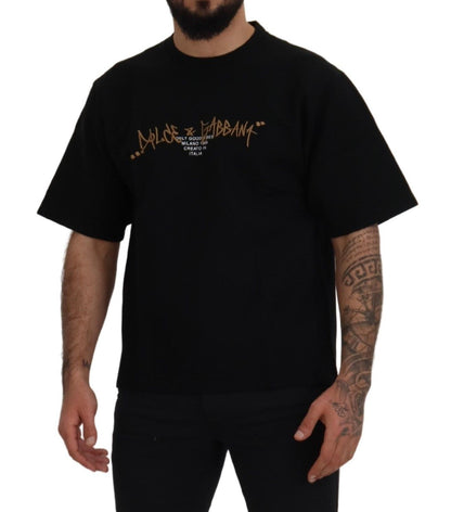 Elegantes schwarzes T-Shirt mit Rundhalsausschnitt aus Baumwollmischung