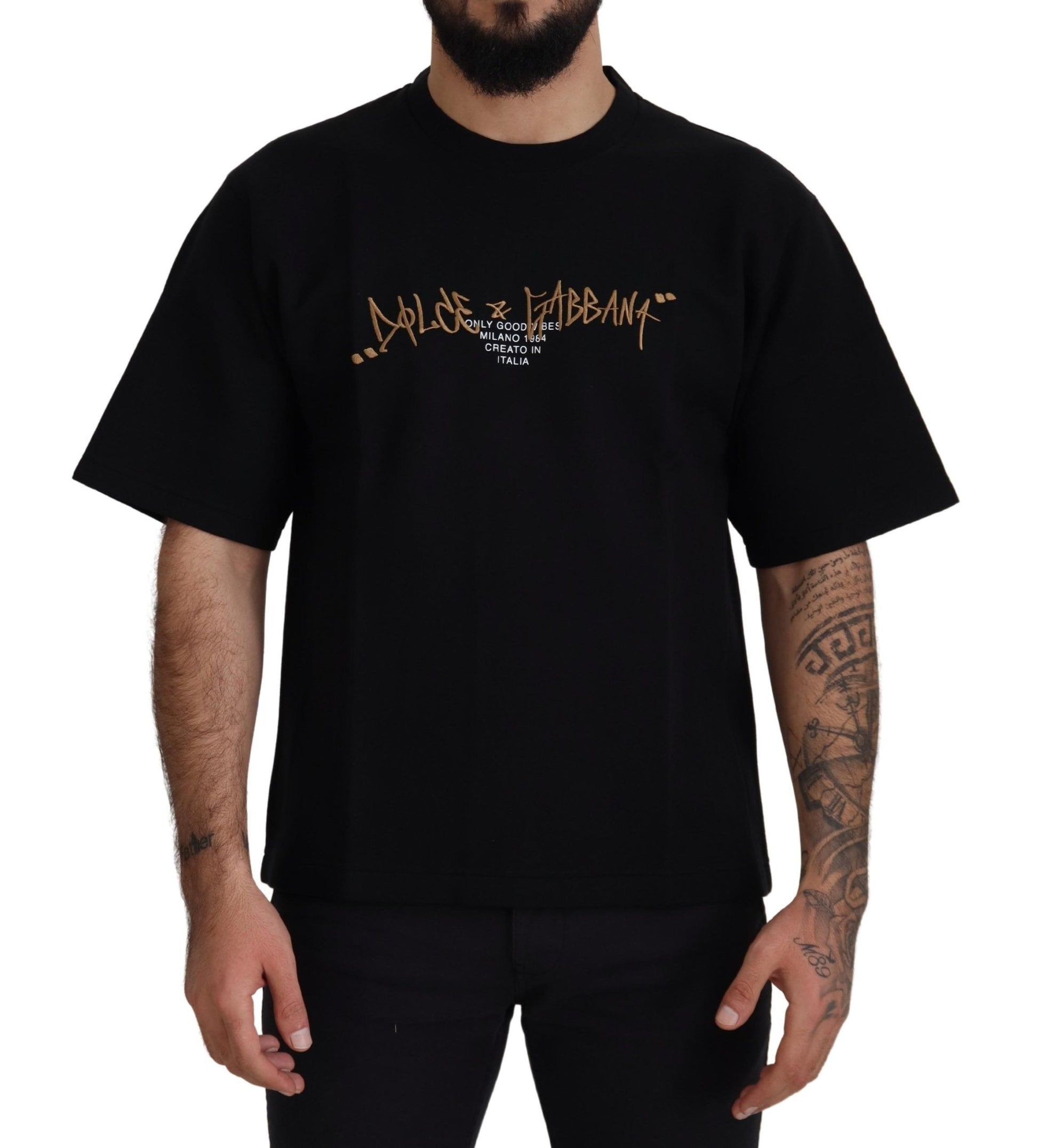 Elegantes schwarzes T-Shirt mit Rundhalsausschnitt aus Baumwollmischung