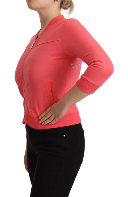 Eleganter rosa Pullover mit durchgehendem Reißverschluss