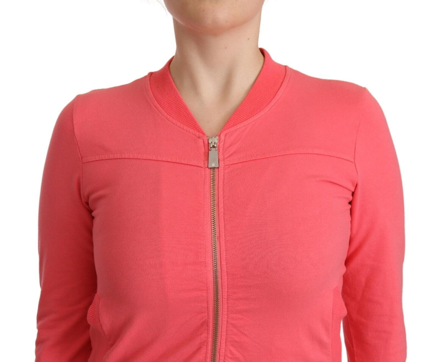 Eleganter rosa Pullover mit durchgehendem Reißverschluss