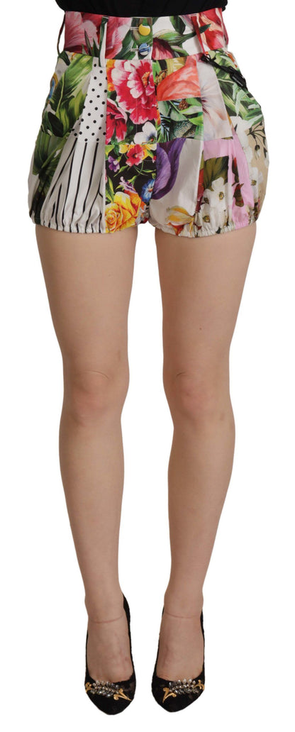 Mehrfarbige Shorts mit hoher Taille und Majolika-Blumenmuster