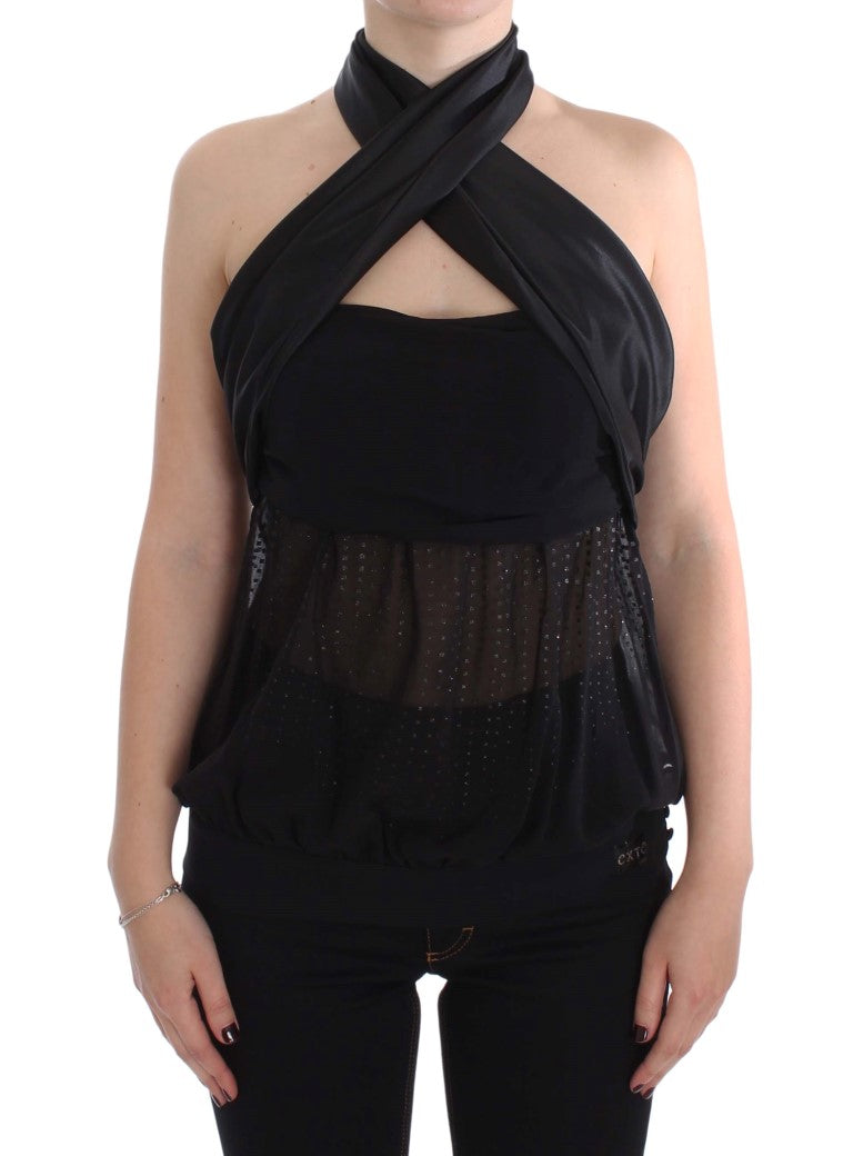 Elegante schwarze Abendbluse mit Wickeltop