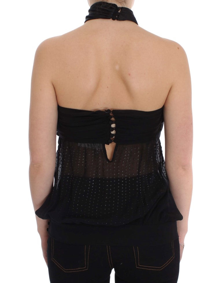 Elegante schwarze Abendbluse mit Wickeltop