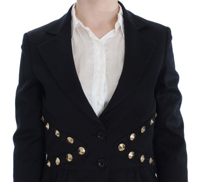 Schicker schwarzer Stretch-Blazer mit goldenem Knopfdetail