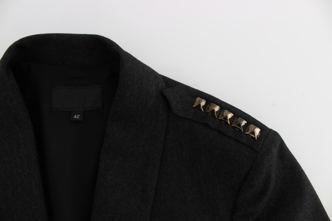 Elegante graue Blazerjacke mit goldenen Knöpfen