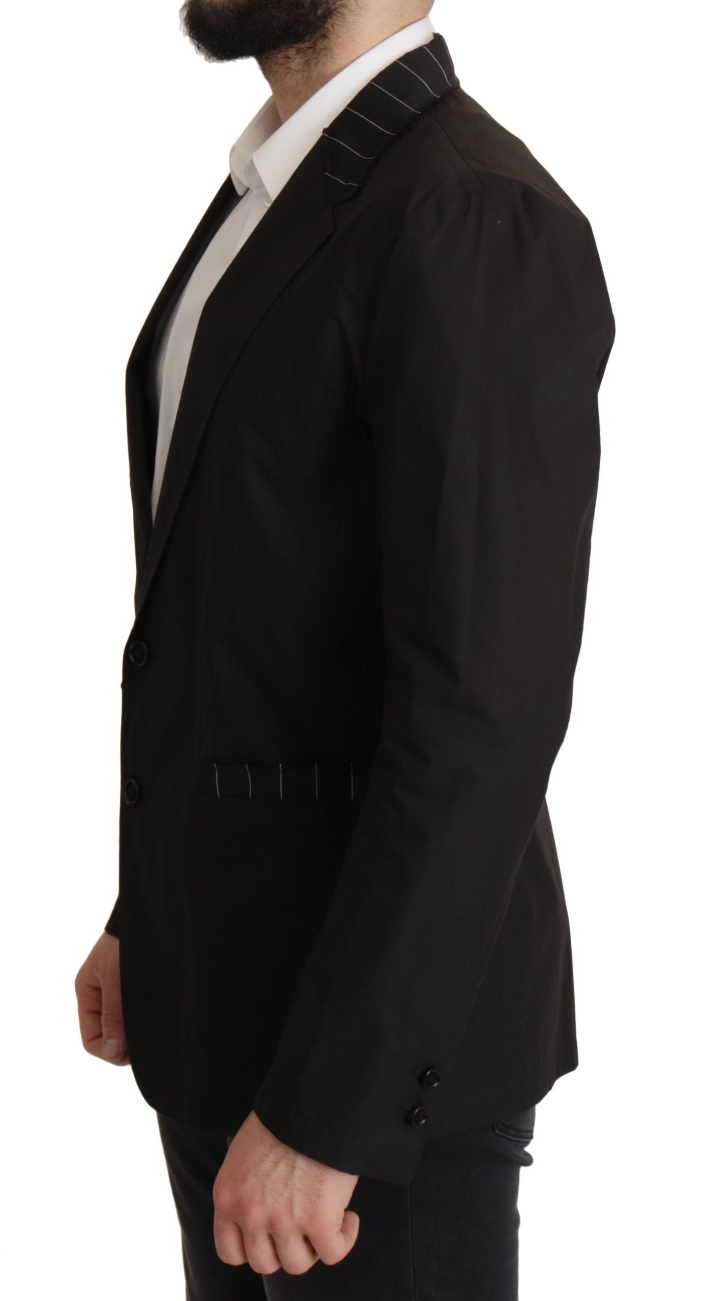 Elegant Black Cotton-Wool Blend Blazer Jacket