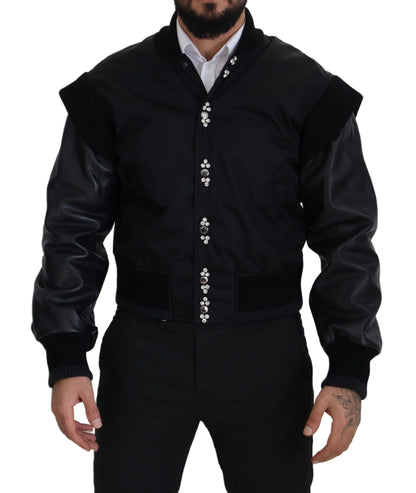 Elegante schwarze Bomberjacke mit Kristallverzierung