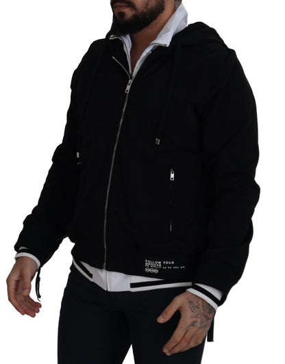 Elegante schwarze Bomberjacke mit Kapuze