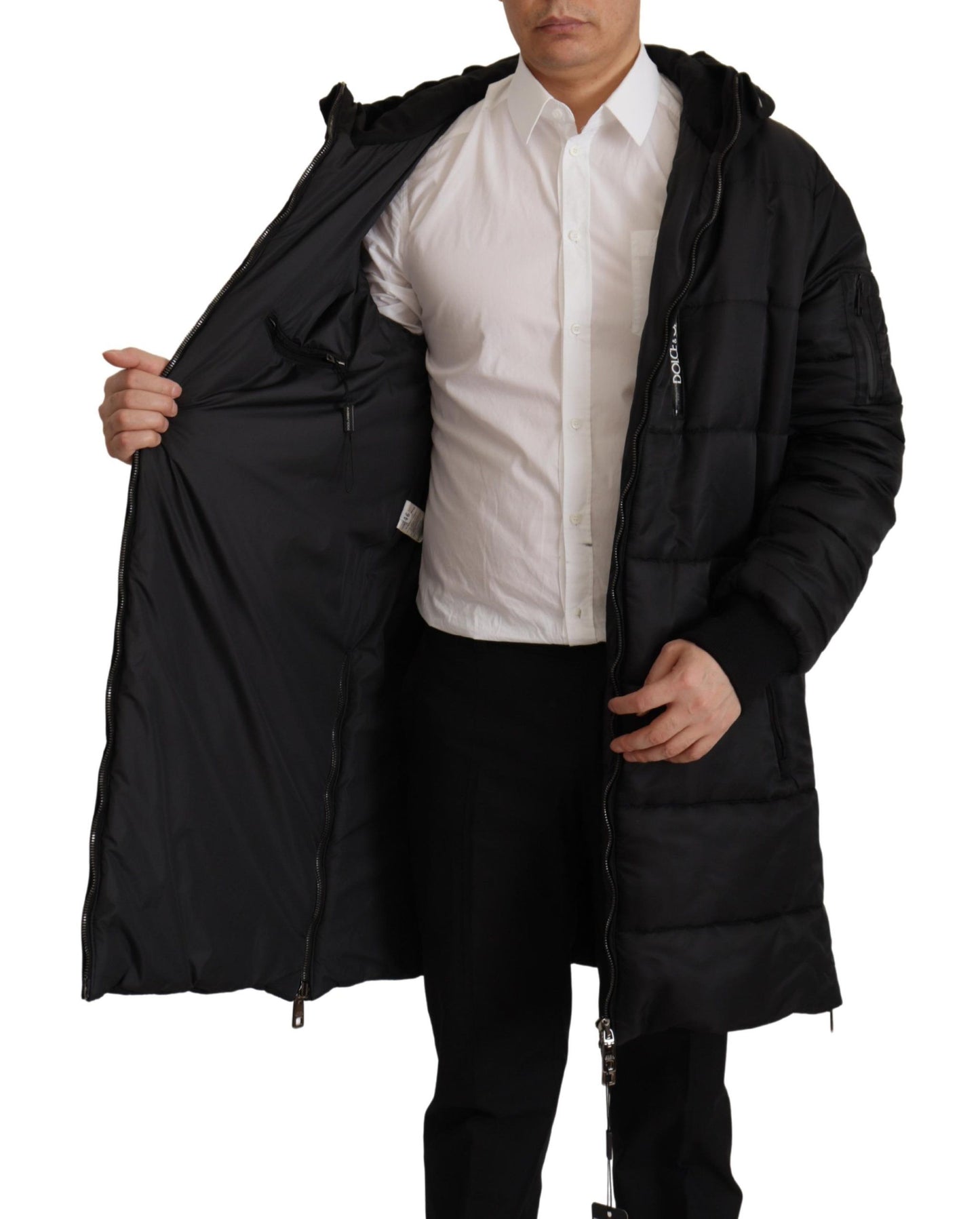 Elegante schwarze Parka-Winterjacke mit Kapuze