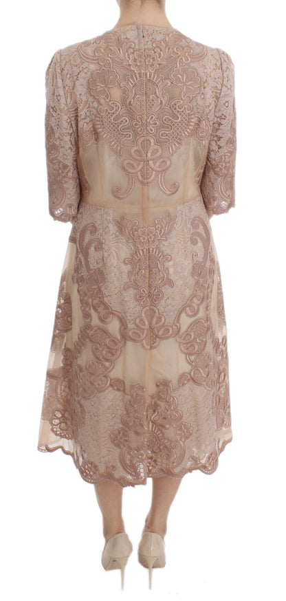 Elegant Pink Lace Embroidered Shift Dress