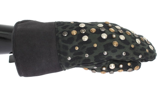 Elegant Studded Gray Wool Shearling Gloves