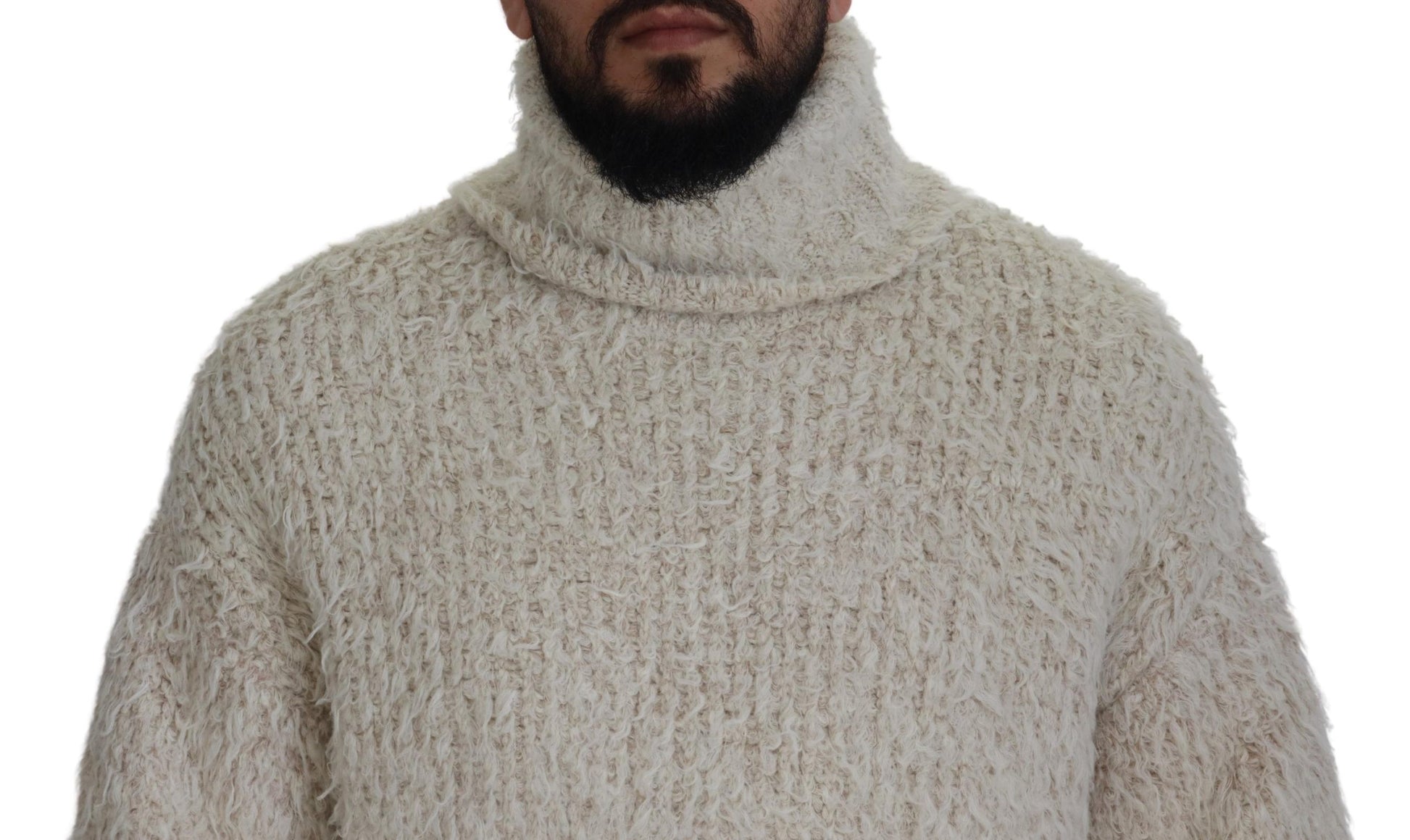 Elegant Cream Turtleneck Wool Blend Sweater