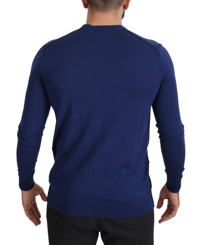 Eleganter blauer Cardigan-Pullover aus Schurwolle