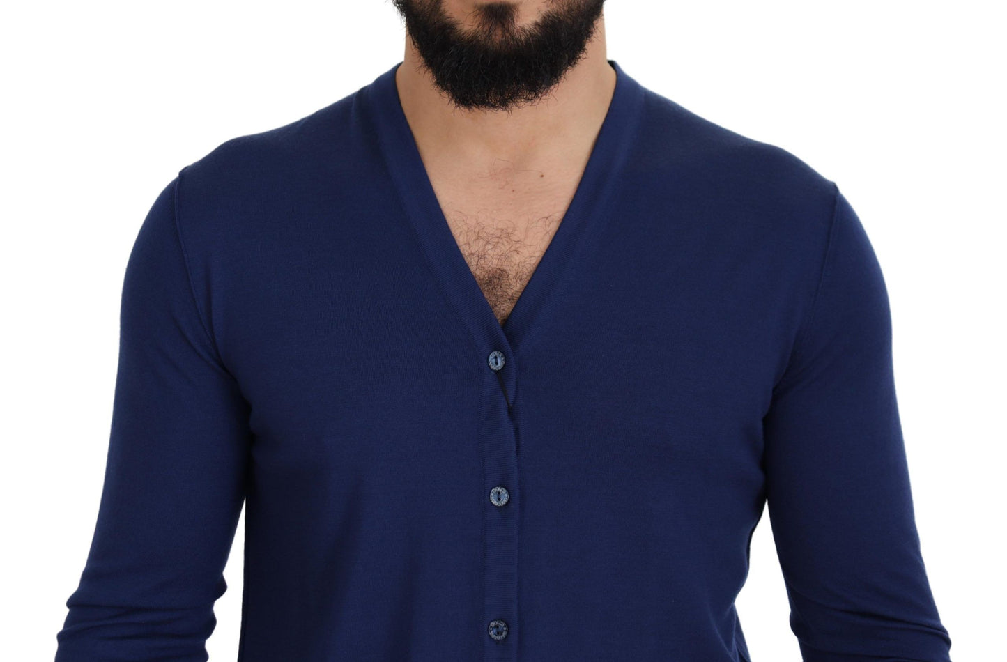 Eleganter blauer Cardigan-Pullover aus Schurwolle