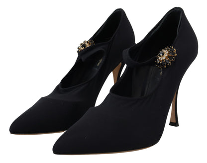 Schicke schwarze Mary Jane Sockenpumps mit Kristallen