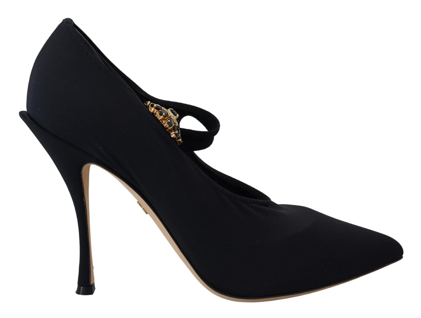 Schicke schwarze Mary Jane Sockenpumps mit Kristallen