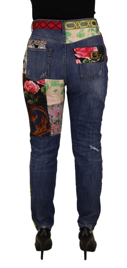 Skinny-Jeans mit Patchwork-Muster und hoher Taille