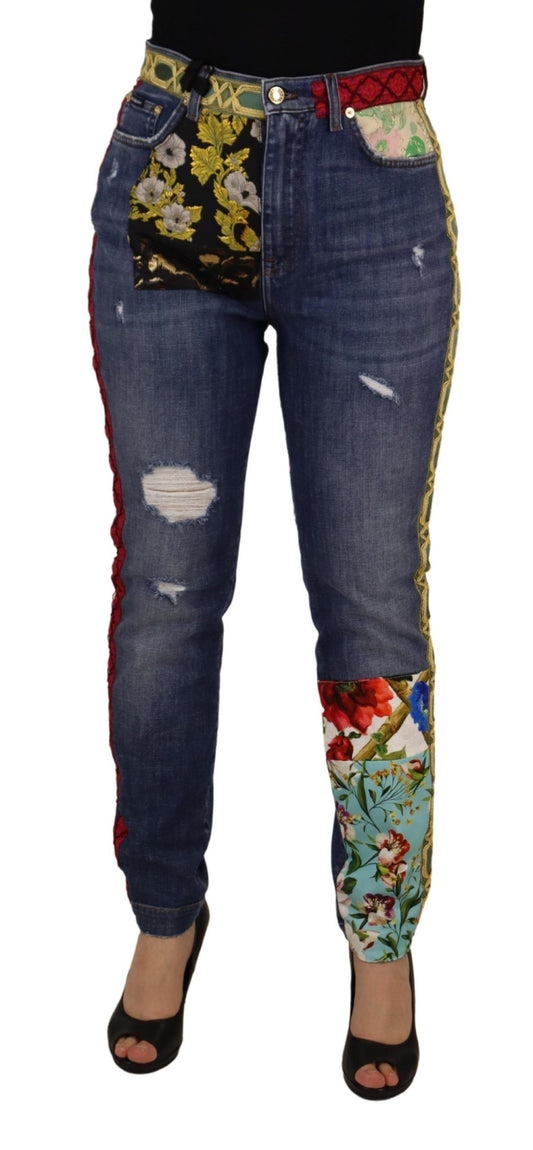 Skinny-Jeans mit Patchwork-Muster und hoher Taille