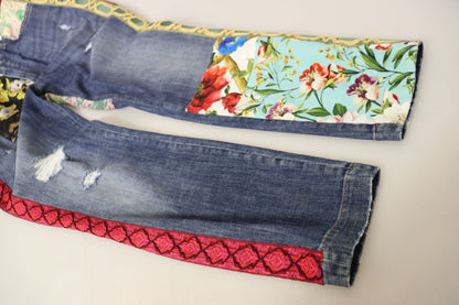 Skinny-Jeans mit Patchwork-Muster und hoher Taille