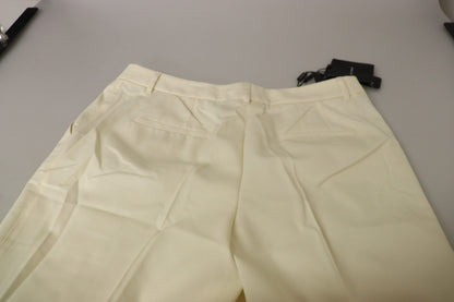 Elegante elfenbeinfarbene Wollhose mit hoher Taille