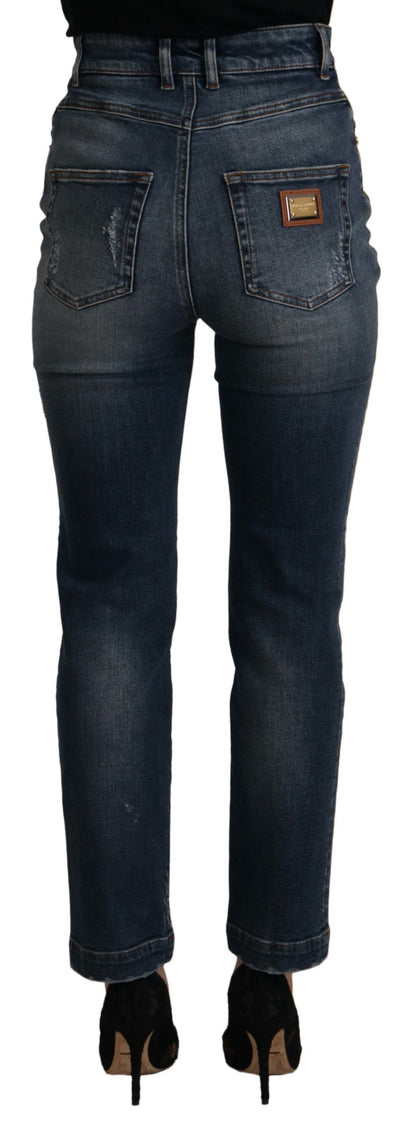 High Waist Skinny Designer-Jeans in Blau